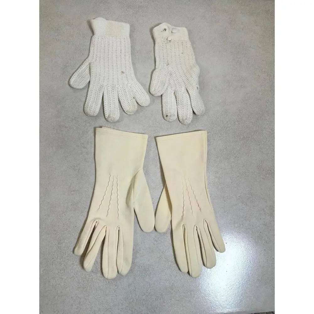 VTG Women’s S/M Ivory Crochet & Nylon Dress Gloves Mid Century Elegant